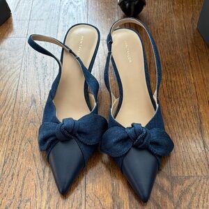 Ann Taylor Navy Bow Slingback Heels